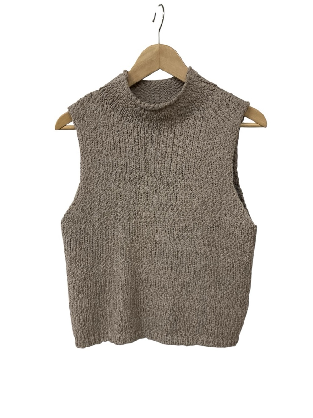 Sablyn Atticus Roll Mock Neck Cropped Knit Tank in Taupe Cashmere Cotton Silk L